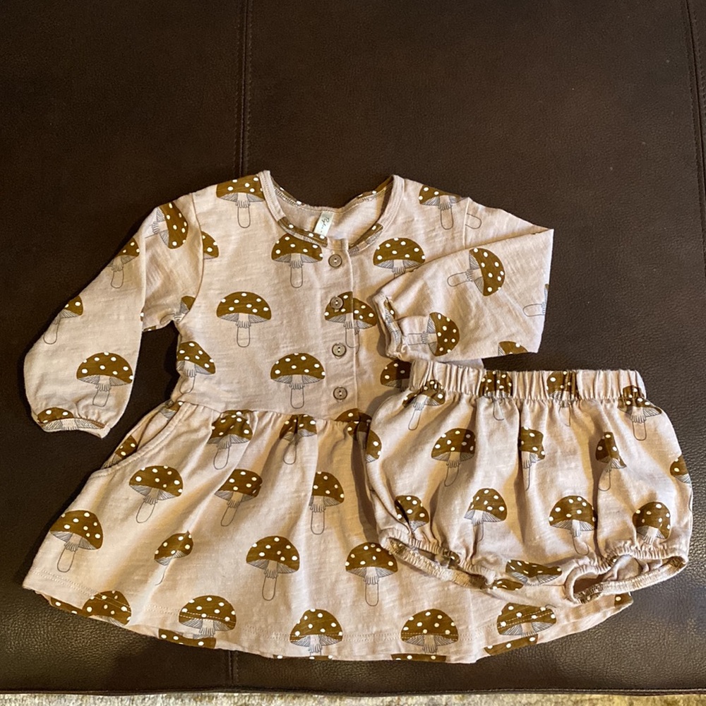 Rylee + Cru Mushroom Button-up Dress and Bloomers 6-12m